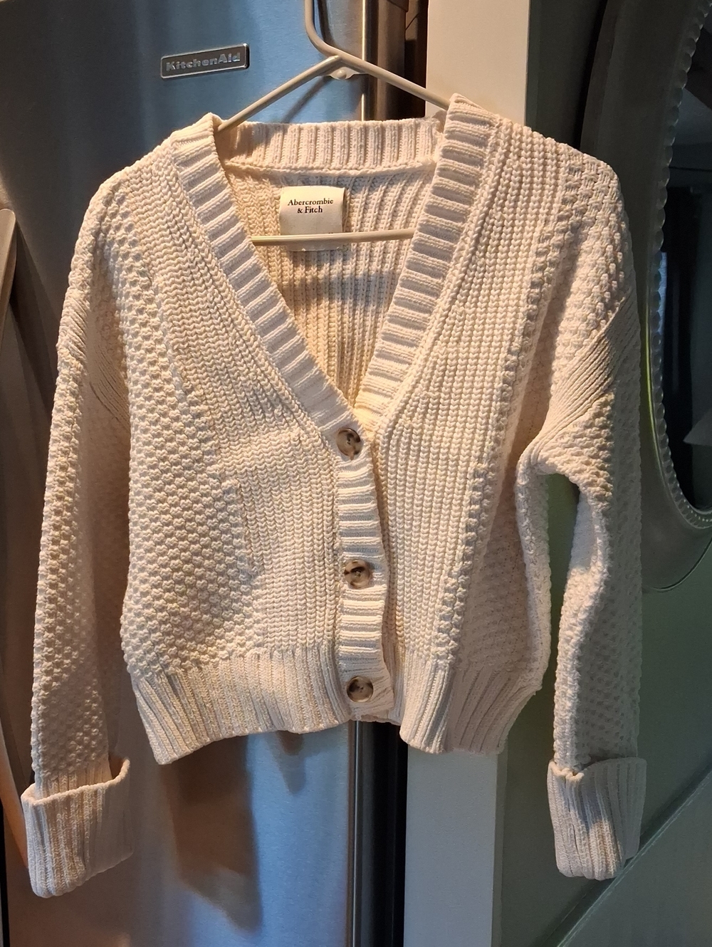 Abercrombie & Fitch Cream Chunky Knit Button-Front Cardigan